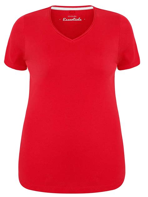 Y0URS Yours RED Pure Cotton Ribbed V Neck T Shirt Plus Size 16 To