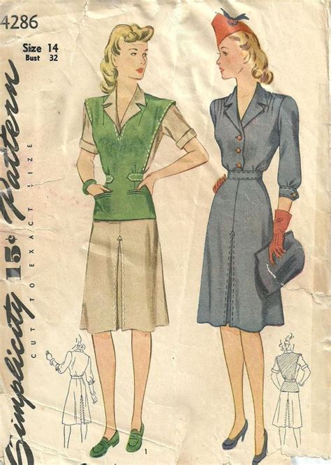 Simplicity 4286 Vintage 40s Sewing Pattern Dress And Etsy