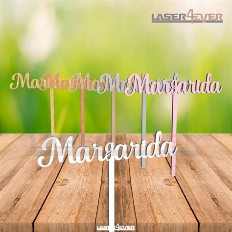 Topo de Bolo Madeira Nome Margarida Laser4ever Corte e Gravação a