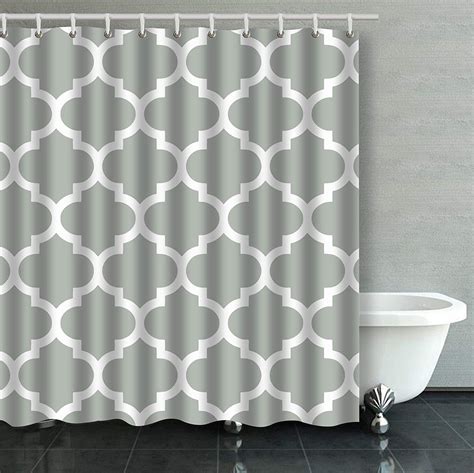 Artjia Moroccan Quatrefoil Silver Gray Bathroom Shower Curtain 66x72