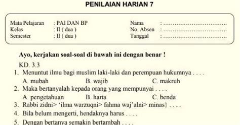 Soal Ulangan Harian Pai Kelas Semester K Sekolahdasar Net