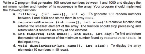 Solved Write A C Program That Generates 100 Random Numbers