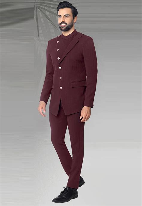 Buy Solid Color Terry Rayon Jodhpuri Suit In Maroon Online Mhg