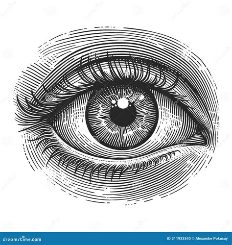 Detailed Human Eye Engraving Vector Illustration Stock Vector