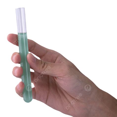 Hand Holding Test Tube With Green Liquid Test Tube Rack Test Tube