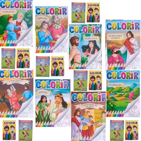 50 Livrinhos Tema Biblico Colorir Giz De Cera 50 Cxs Frete grátis