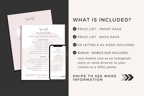 Bridal Makeup Price List Template Price List Sheet Editable Canva