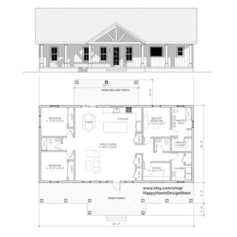 Cottage 3 Bed 2 Bath 40x30 Custom House Plans And Etsy