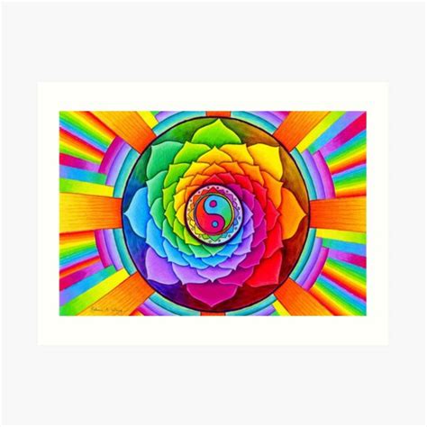 Healing Lotus Rainbow Yin Yang Psychedelic Mandala Art Print For Sale