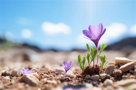 Una pequeña flor morada que crece en el suelo Foto Premium