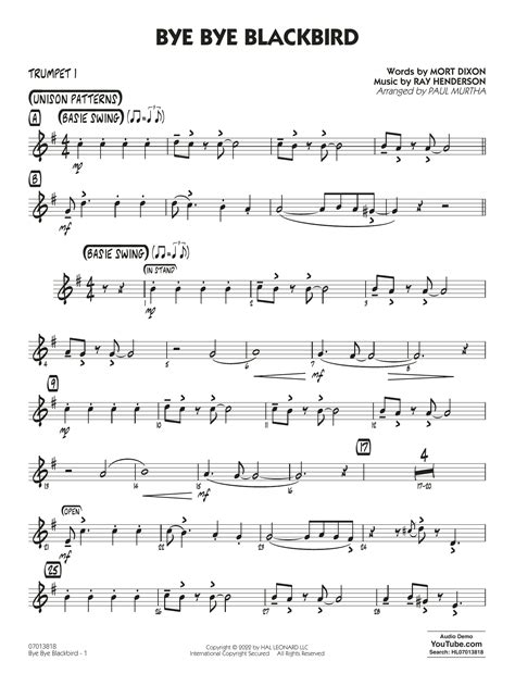 Bye Bye Blackbird Arr Paul Murtha Trumpet 1 By Ray Henderson Sheet