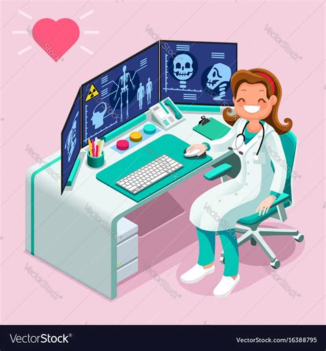 Hospital computer healthcare data isometric Vector Image