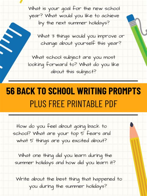 56 Back To School Writing Prompts Free Printable