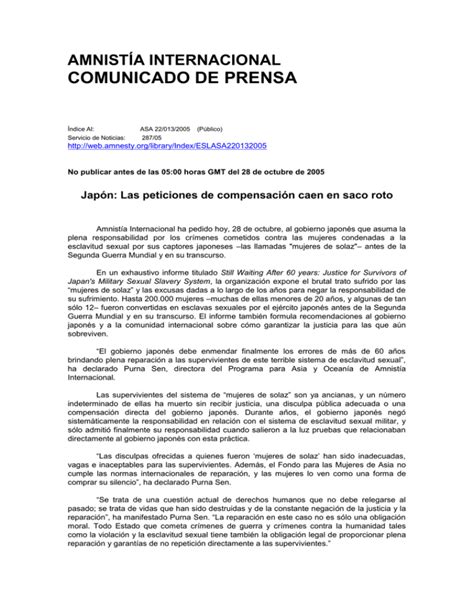 amnistía internacional comunicado de prensa