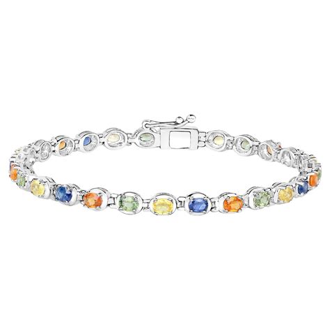 Multicolor Sapphire Tennis Bracelet 5 40 Carats Rhodium Plated Sterling