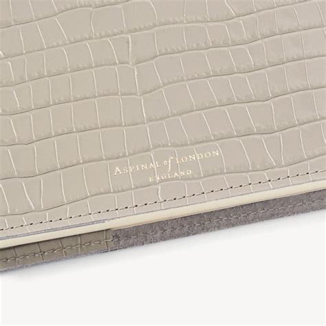 A5 Refillable Journal In Deep Shine Dove Grey Croc Aspinal