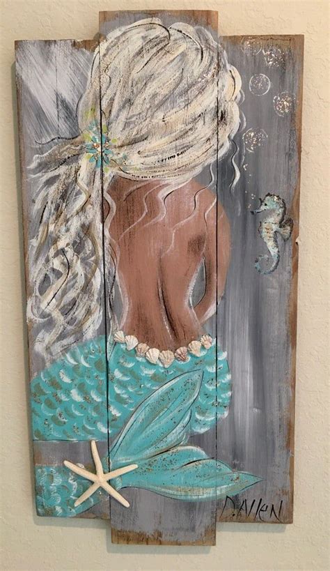 Mermaid Painting On Recycled Wood Fence