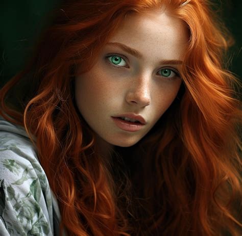 Premium Ai Image A Woman With Red Hair And Green Eyes