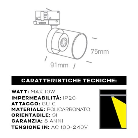 Faretto Led Per Binario Trifase Serie Poly Con Portalampada Gu Colore