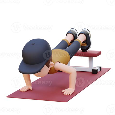 3d Sporty Male Character Performing Decline Push Up Exercise At The Gym 26470171 Png