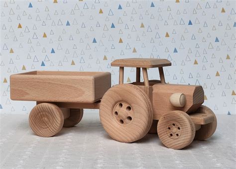 Holz Traktor Mit Anh Nger Eco Spielzeug F R Kinder Geschenk Etsy