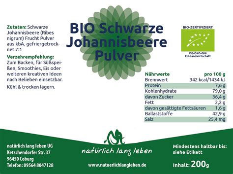 natürlich lang leben BIO Schwarze Johannisbeere Cassis Fruchtpulver