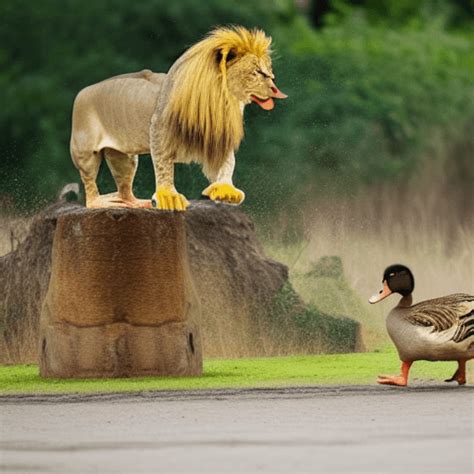 Duck Vs Lion Graphic · Creative Fabrica