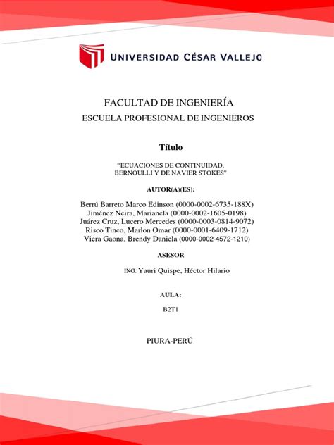 Ecuaciones De Continuidad Bernoulli Y De Navier Stokes G6 Pdf