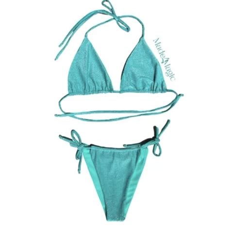Glittery Reversible Bikini Set In Sea Glitter Blue Depop