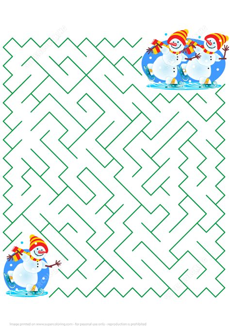 Winter Maze Puzzle with Snowman | Free Printable Puzzle Games