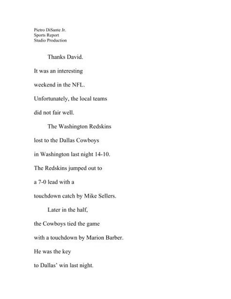 Sports Script for TV News