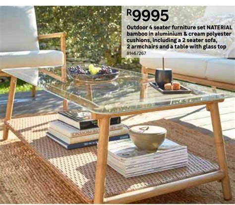 Outdoor Seater Furniture Set Naterial Bamboo In Aluminium Cream