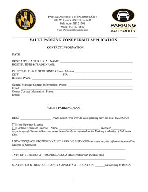 Fillable Online Parking Baltimorecity Valet Parking Zone Permit