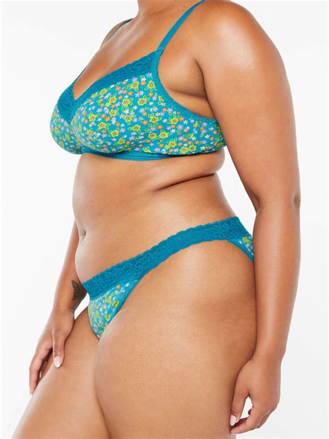 Cotton Essentials Lace Trim Bikini In Blue Green Multi Savage X Fenty