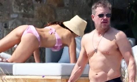 Matt Damon Goes Shirtless While Sunbathing Poolside With His Bikini Clad Wife In Mykonos Daily