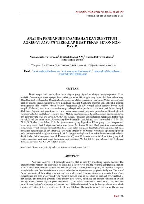 PDF PENGARUH FLY ASH TERHADAP KUAT TEKAN BETON NON PASIR