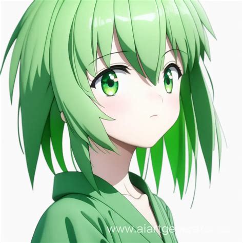 Vibrant Green Anime Character on Clean White Background in High ...