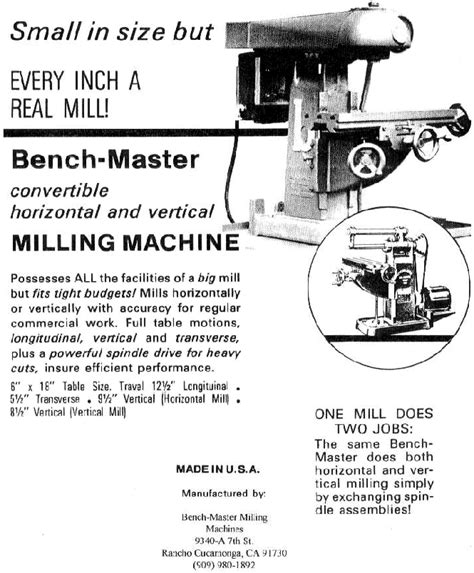 Duro And Benchmaster Milling Machines