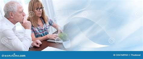 Two Mature Business People Working Together Panoramic Banner Stock Photo Image Of Mature