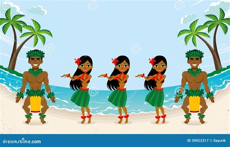 Hula Dancer In Beautiful Beach Stock Vector Image 39022317