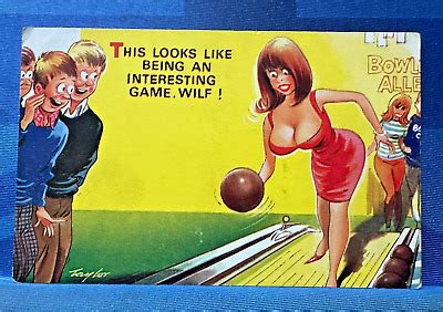 Saucy Bamforth Comic Postcard S Big Boob Ten Pin Bowling Alley No