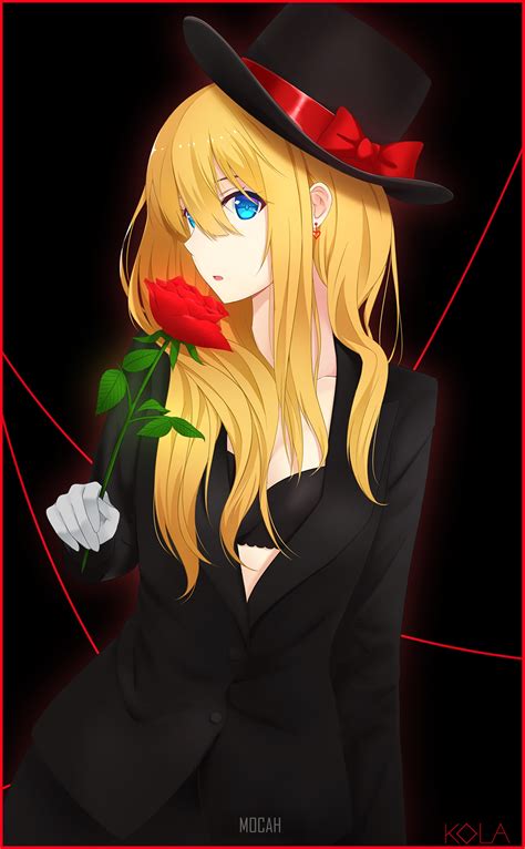 Hat Anime Long Hair Blond Hair Blue Eyes Rose Blonde Bra Anime