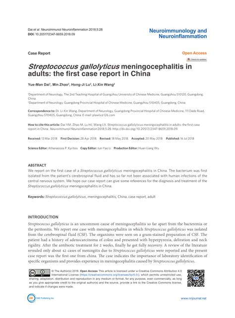 Pdf Streptococcus Gallolyticus Meningocephalitis In Adults The First