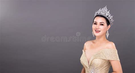 Half Body Young Adult Asian Woman Miss Beauty Pageant Contest Wear