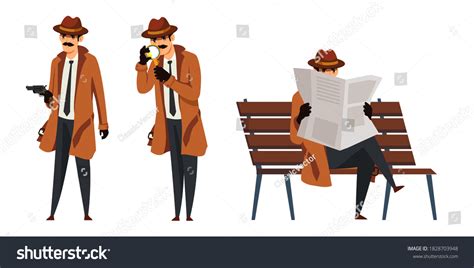 Spy Following Someone Illustration Set Sleuth Stock Vector Royalty