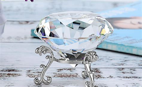 Juxyes Mm Crystal Diamond Paperweight With Metal Base Stand Clear