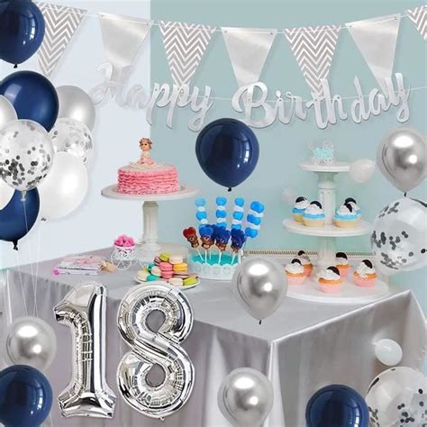 18 Ans Décorations D Anniversaire Ballons Anniversaires Argent Bleu