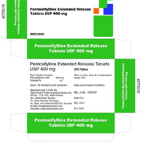 Pentoxifylline Extended Release Tablets Usp Mg West Cost