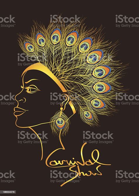 Carnival Invitation With Woman In Peacock Feathers Headdress Stock