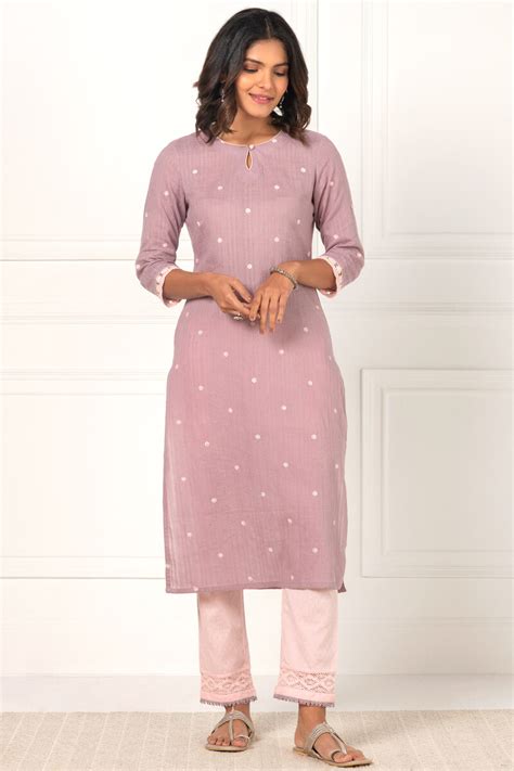 Buy Purple Handcrafted Straight Cotton Dobby Kurta For Women FGMK21